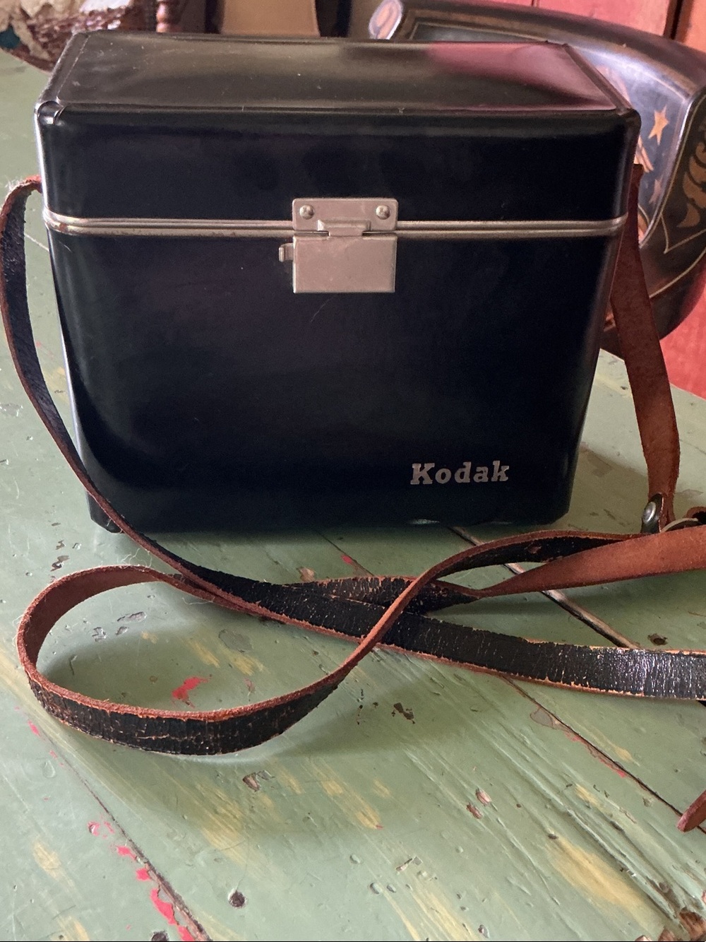 Vintage Kodak Black Leather Shoulder Camera Bag with Black Leather Strap